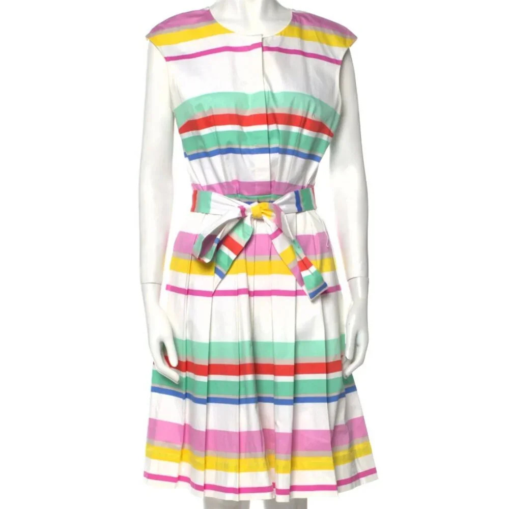 Kate Spade New York Multi Cape Stripe Pleated  Shirt Midi Dress 0